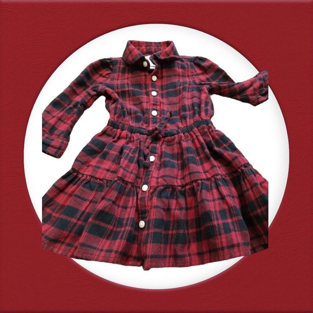 Ralph‎ Lauren Baby Girl Black & Red Buffalo Plaid Long Sleeve Dress Size 9m